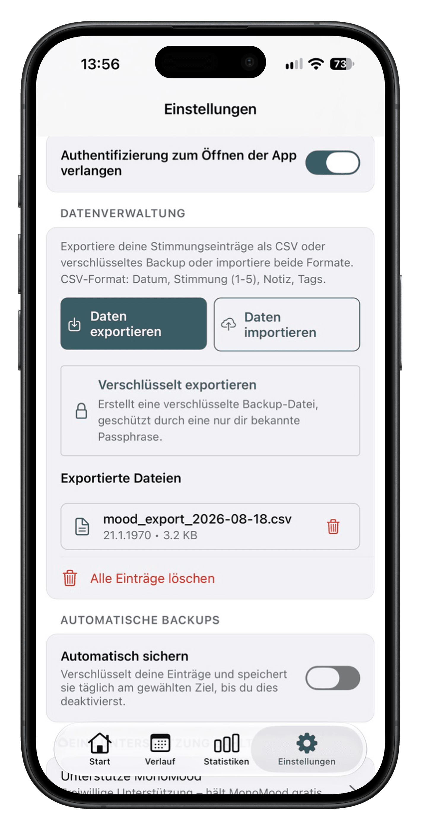 App-Sperre und verschlüsselte Backups