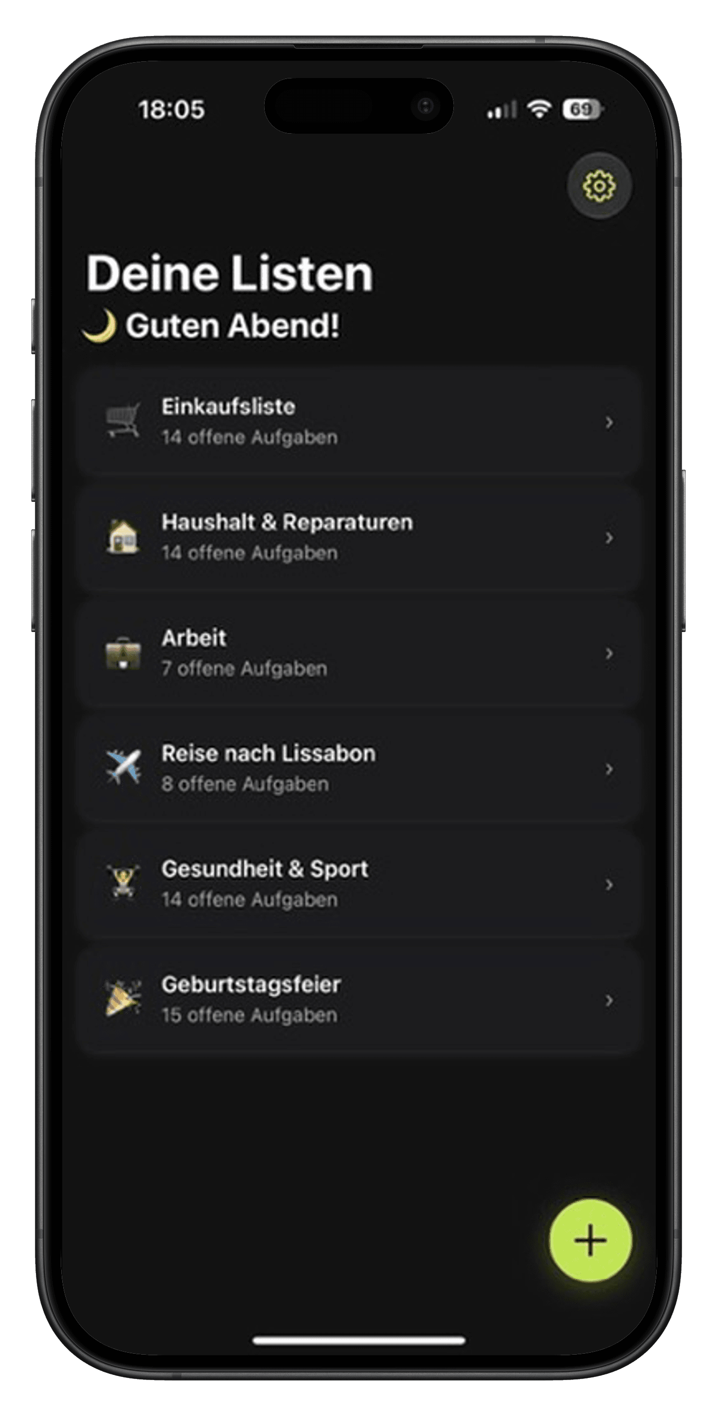 MonoList auf einem Smartphone