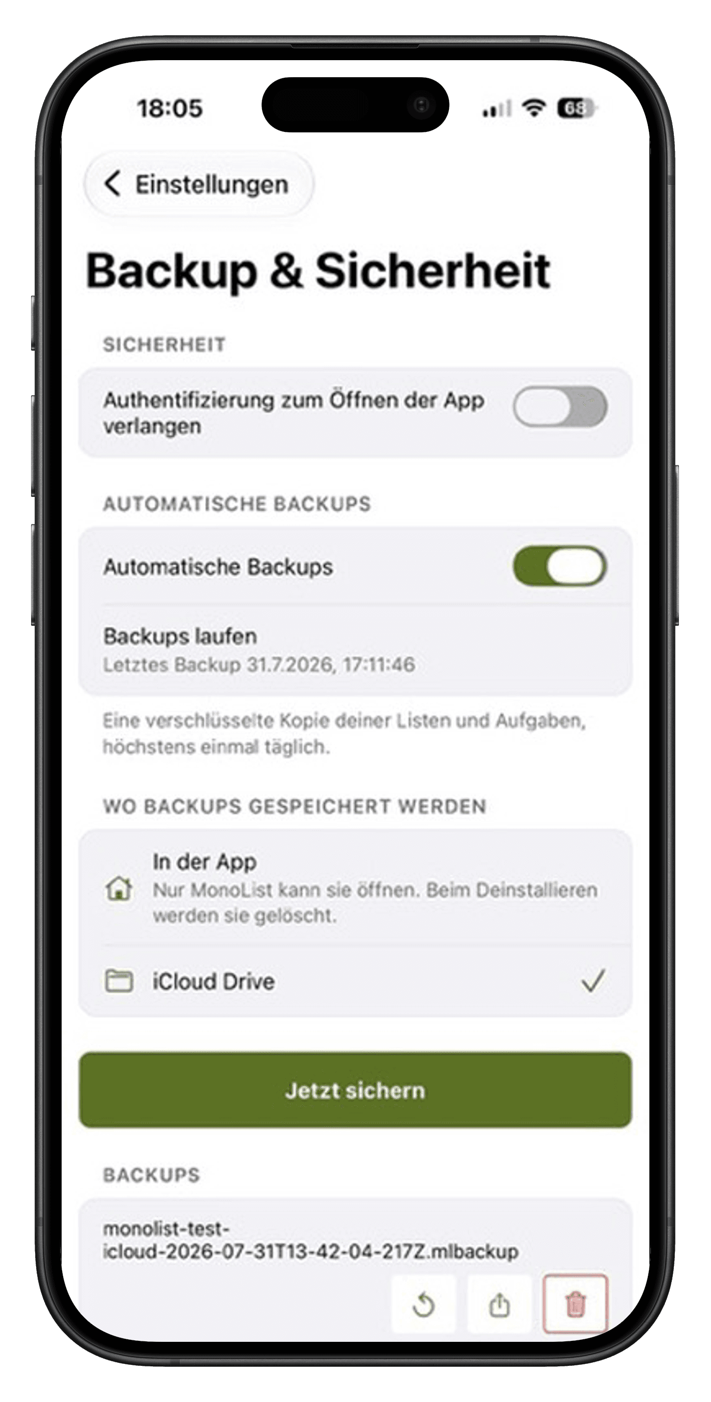 Automatische Backups und Wiederherstellung
