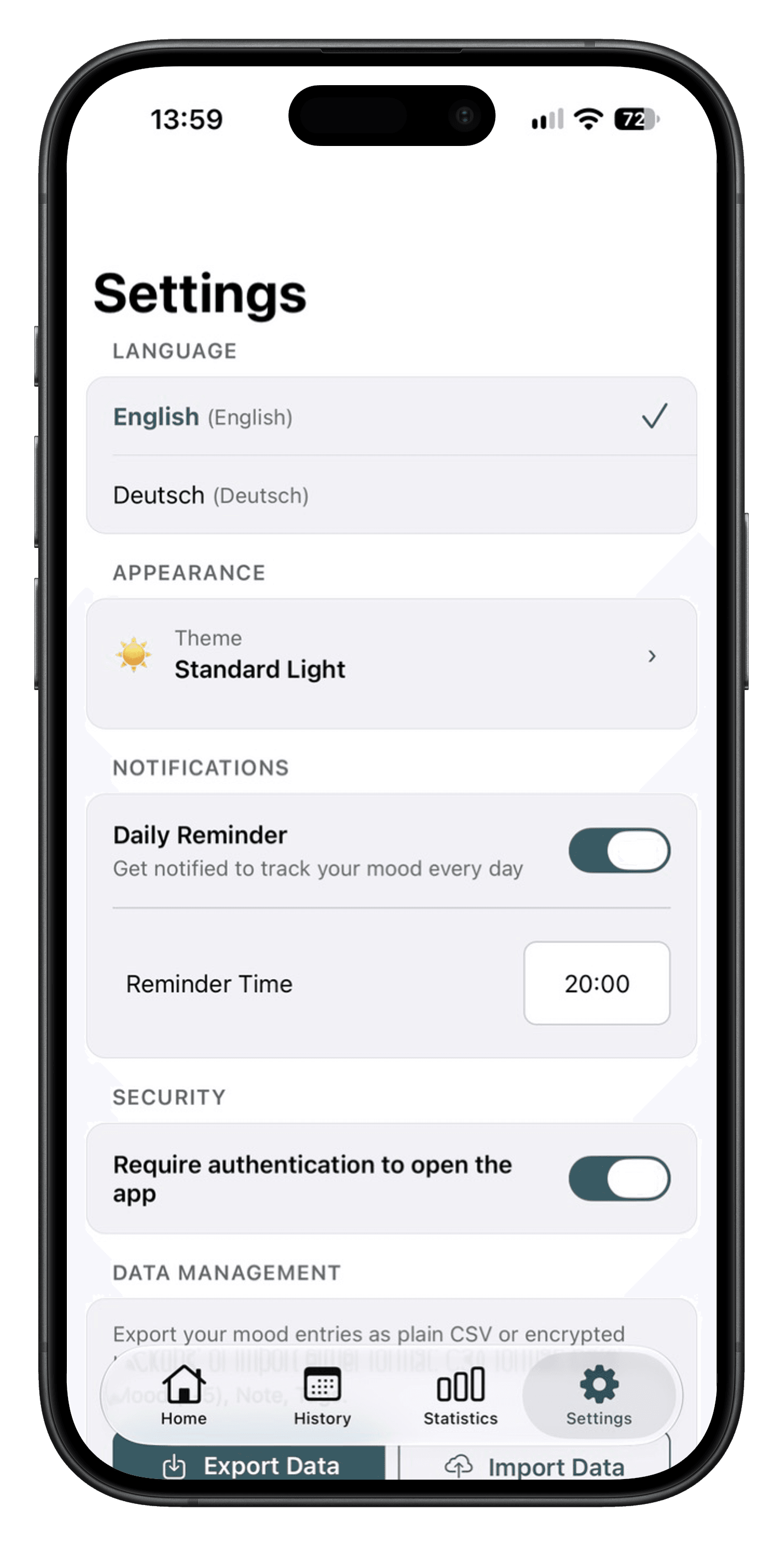 Themes, reminders, and data management