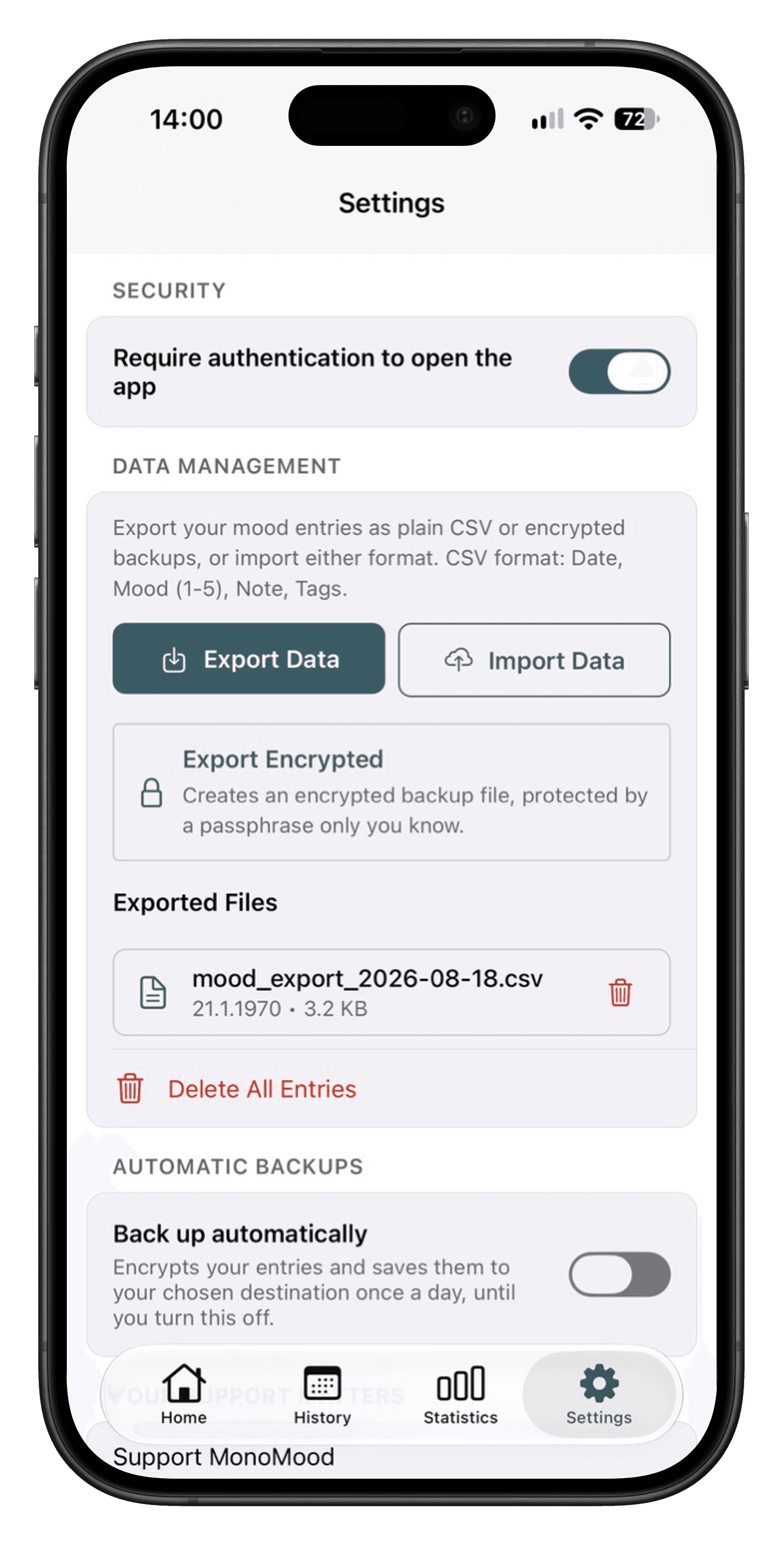 App Lock and encrypted backups