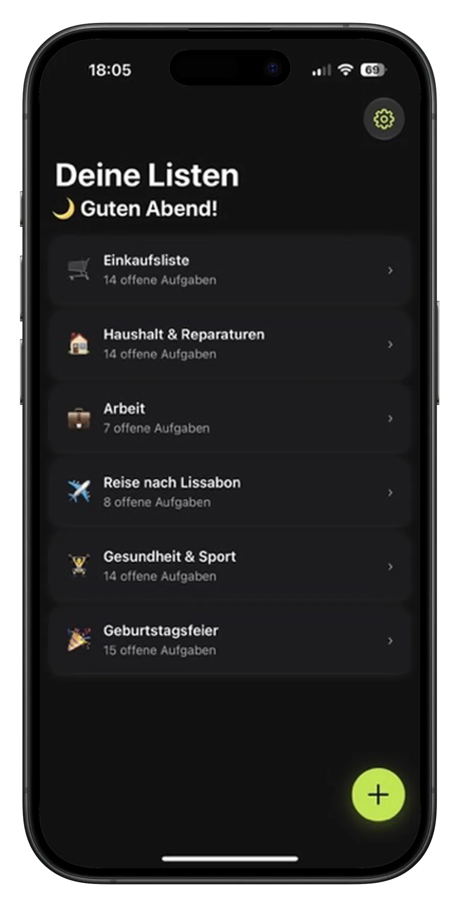 MonoList auf einem Smartphone