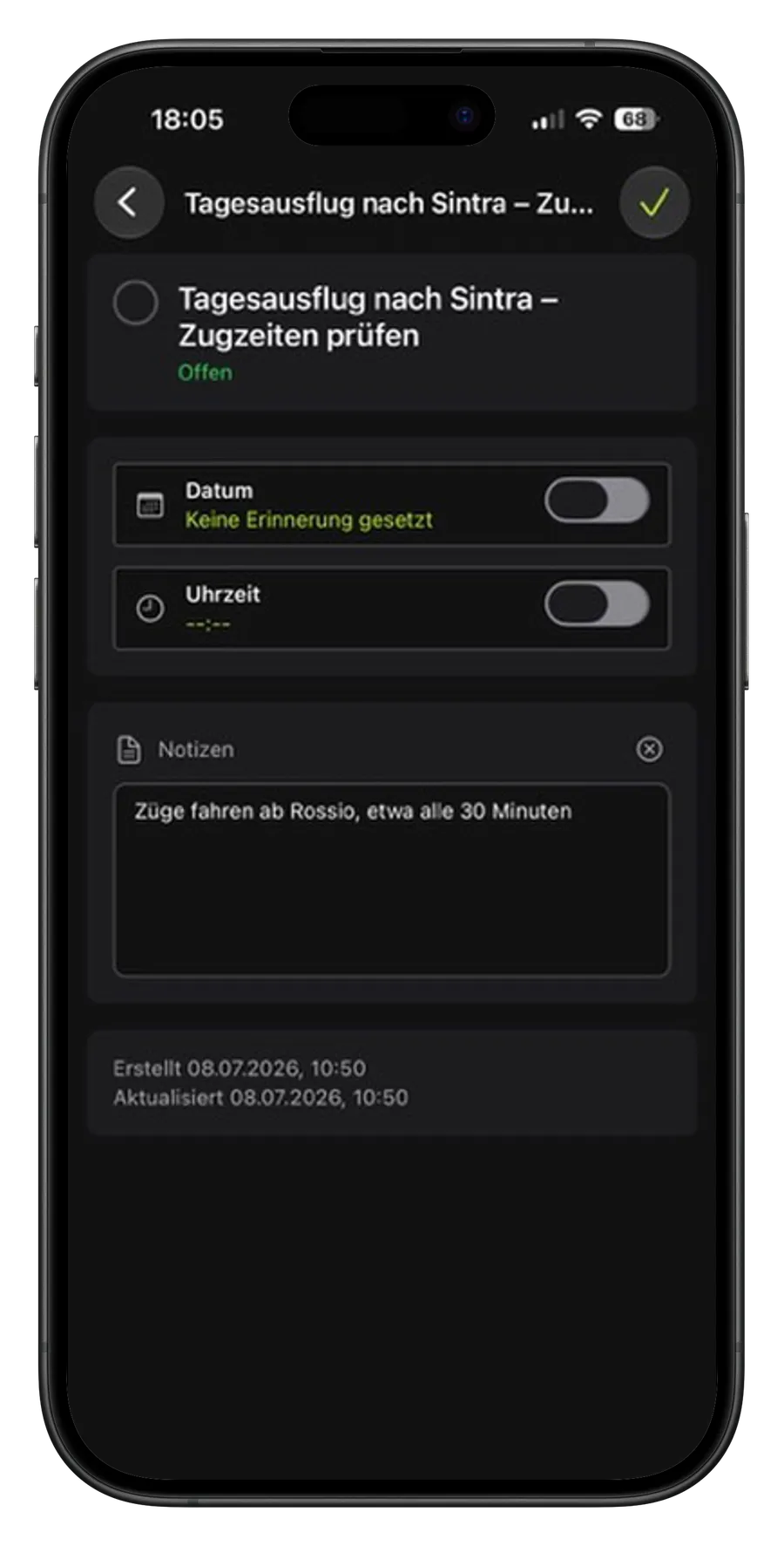 Notizen und Erinnerungen, wenn du sie brauchst