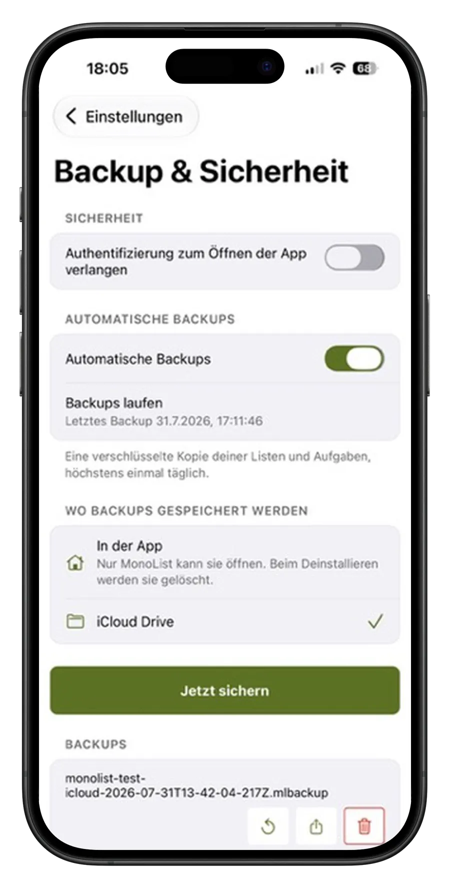 Automatische Backups und Wiederherstellung