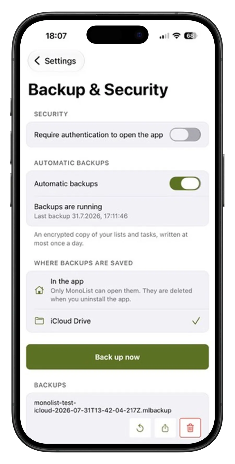 Automatic backups and restore