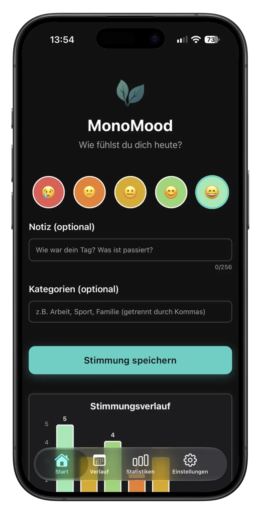 MonoMood auf einem Smartphone