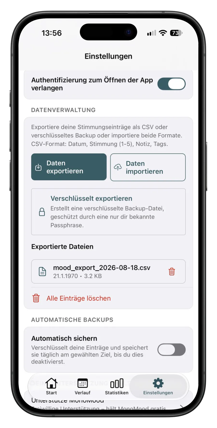 App-Sperre und verschlüsselte Backups
