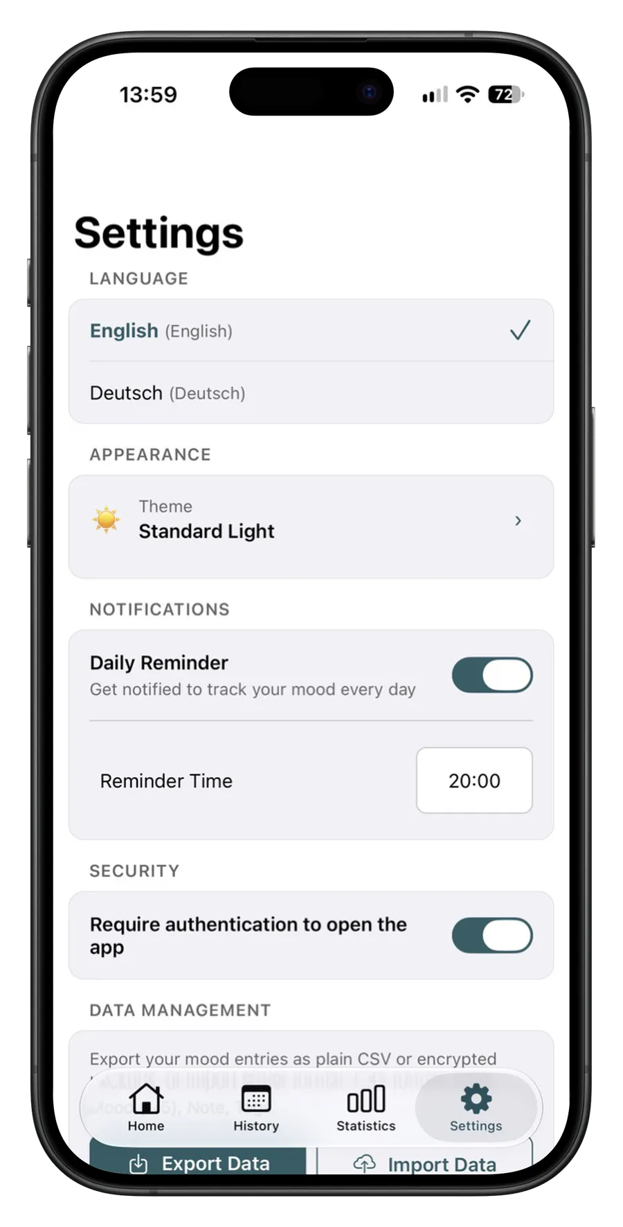 Themes, reminders, and data management