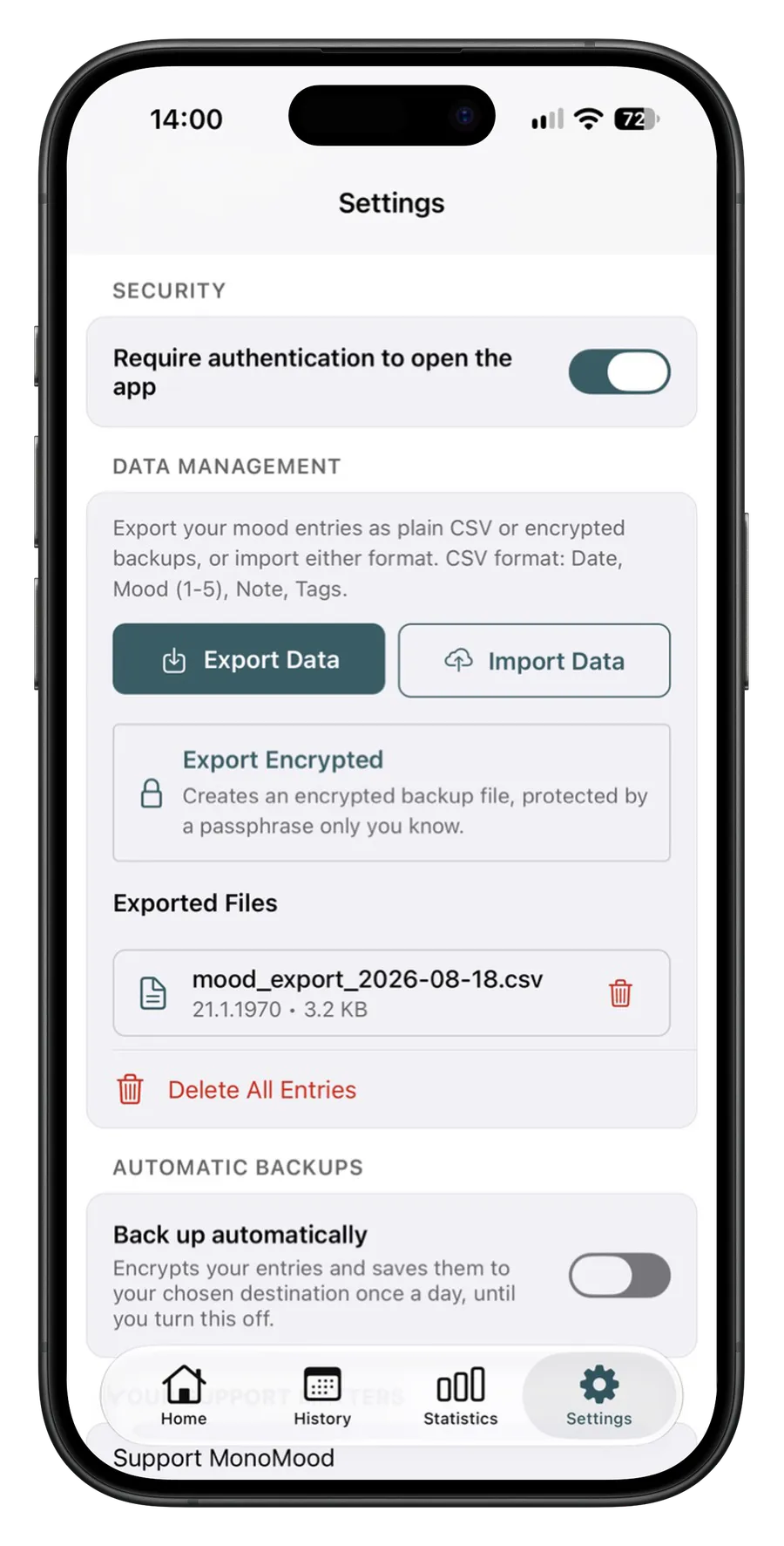 App Lock and encrypted backups